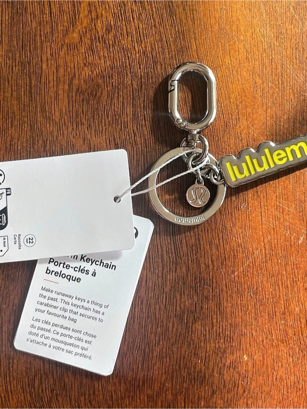 lululemon Metal Keychain Yellow & Silver NWT